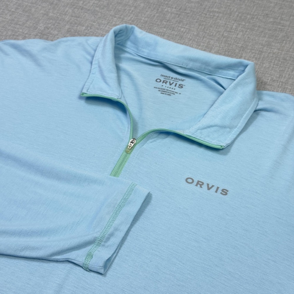Orvis 1/4 Zip Pullover Mens XL Blue Long Sleeve Insect Shield Fishing Activewear